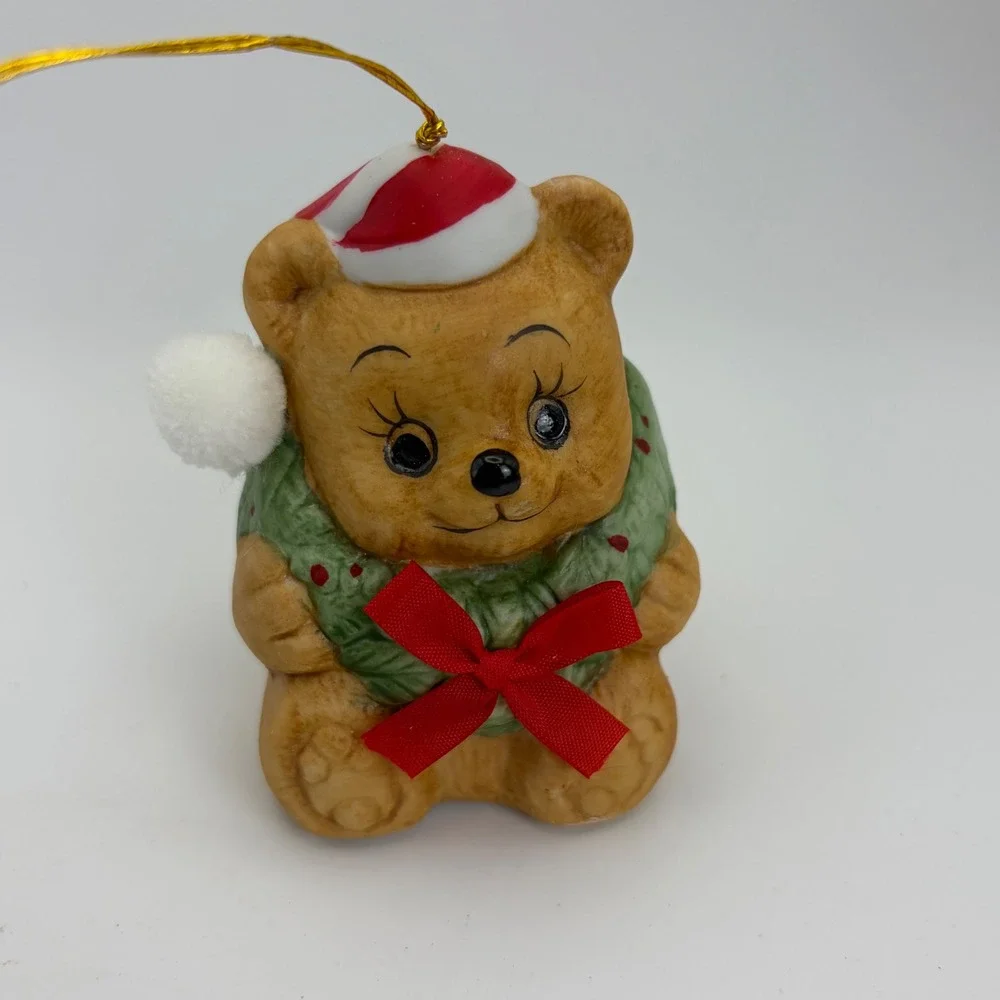 Vintage 1986 Jolly Jingles Ceramic‎ Teddy Bear Christmas Bell Ornament with Box